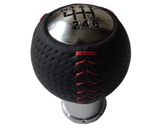 Black leather, red stitching & black numbers